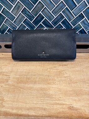 kate spade black Saffiano leather continental wallet